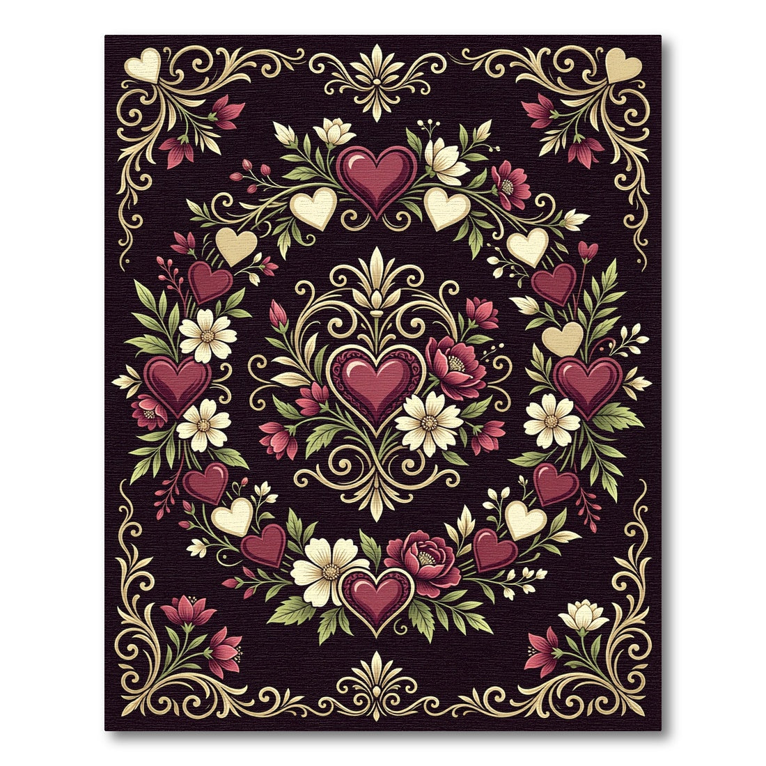 Love Heart Floral Garland Border Rug