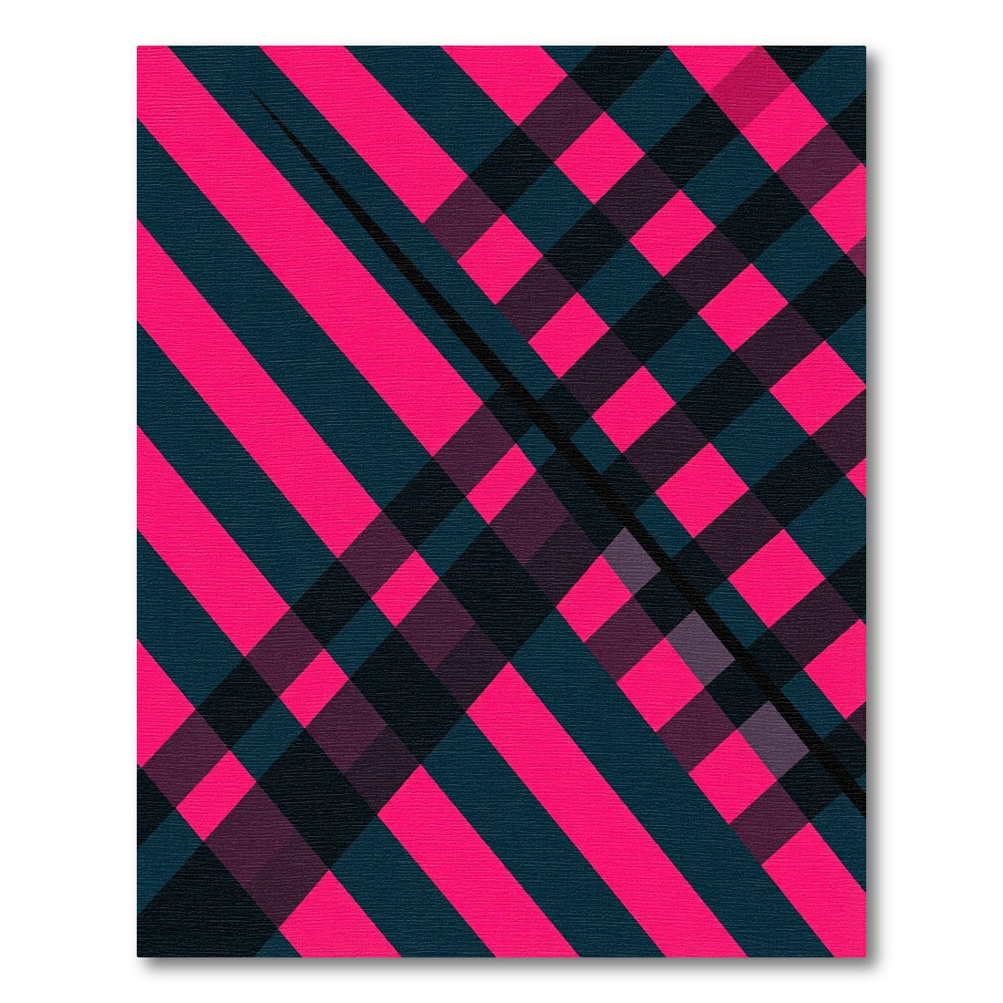 Bold Hot Pink Black Plaid Geometric Rug