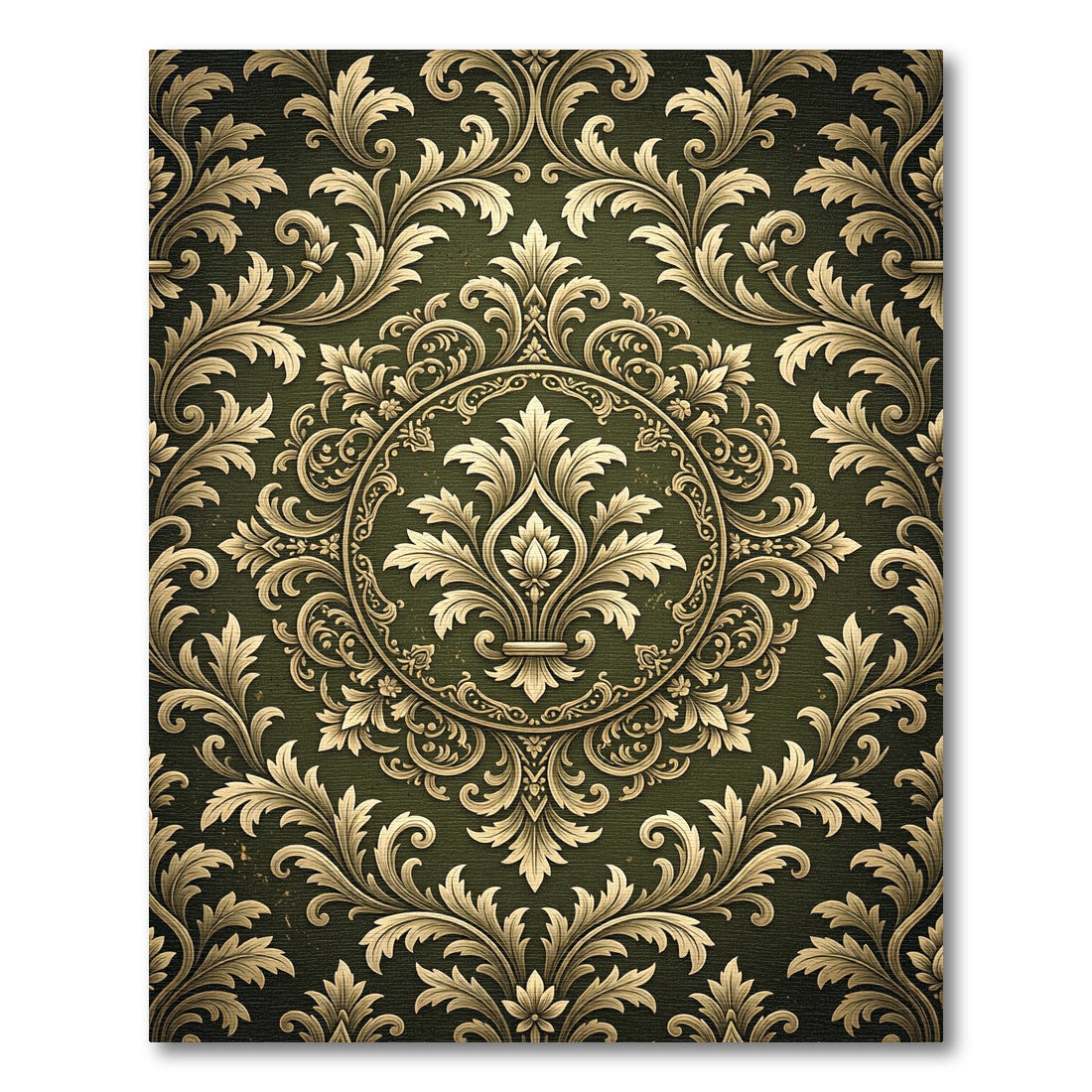 Dark Forest Damask Ornate Gold Filigree Rug