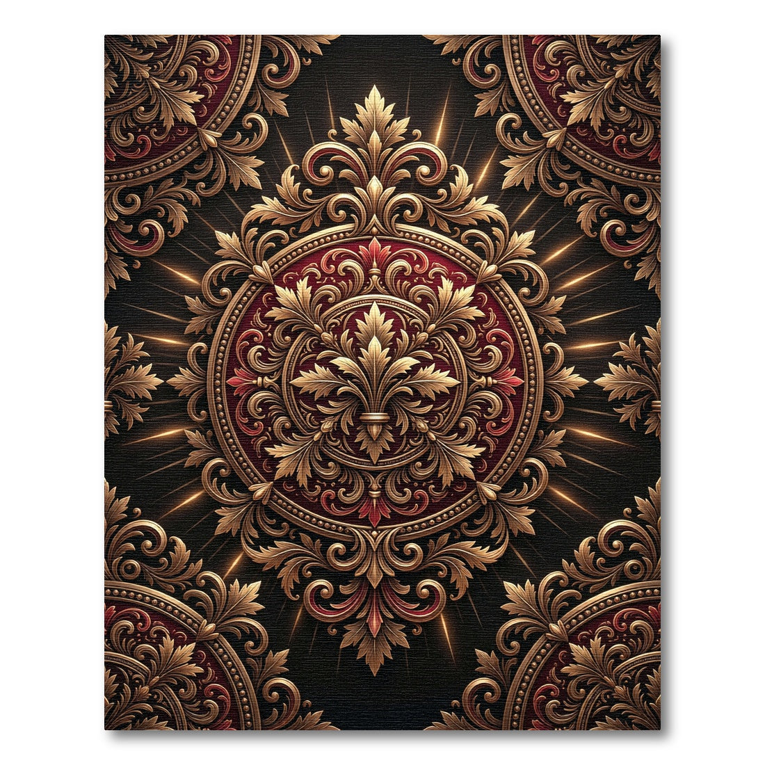 Rich Gold Red Medallion Filigree Rug