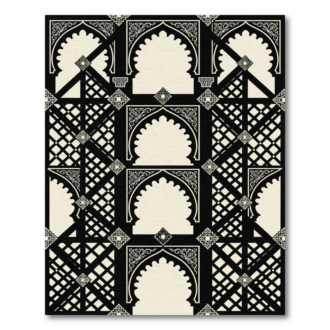 Monochromatic Islamic Arch Geometric Lattice Rug