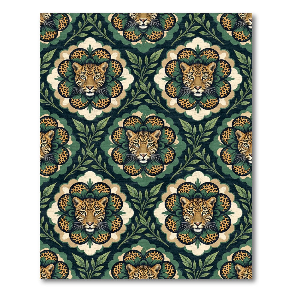 Emerald Leopard Floral Medallion Rug