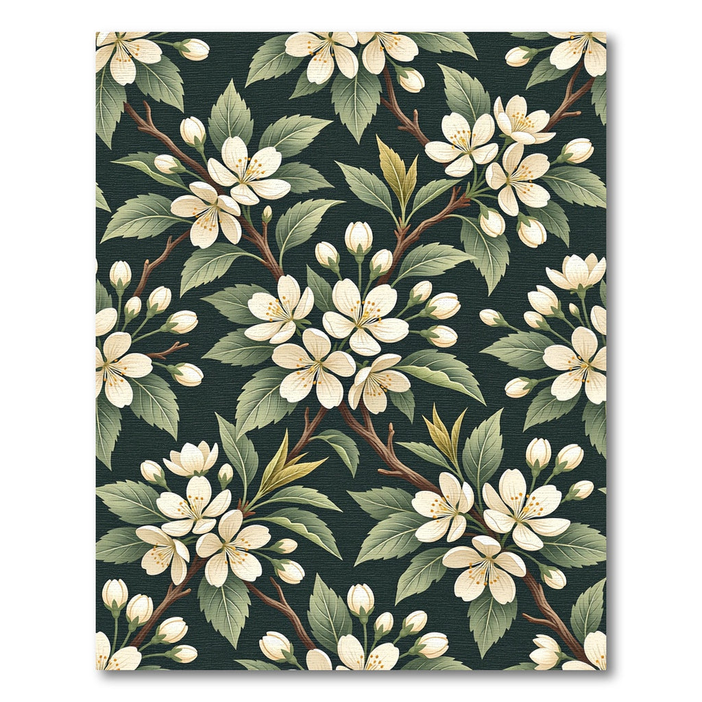 Cream Apple Blossom Deep Green Backdrop Rug