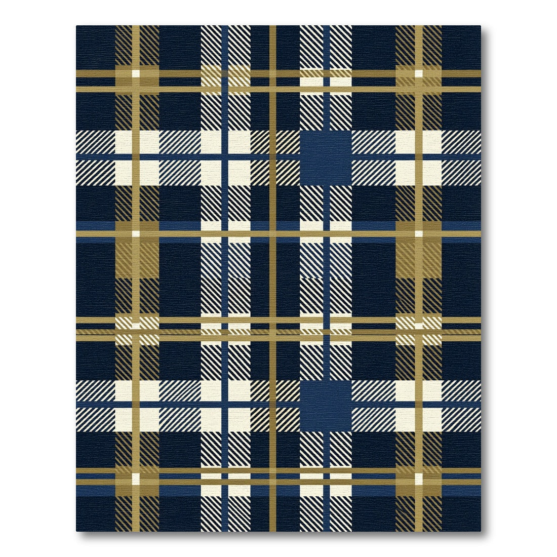 Navy Blue and Gold Plaid Tartan Rug