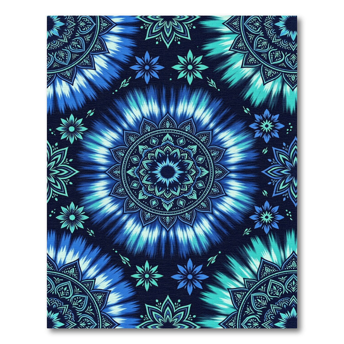 Vibrant Blue Tie Dye Mandala Rug