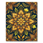Golden Floral Mandala with Dark Navy Rug