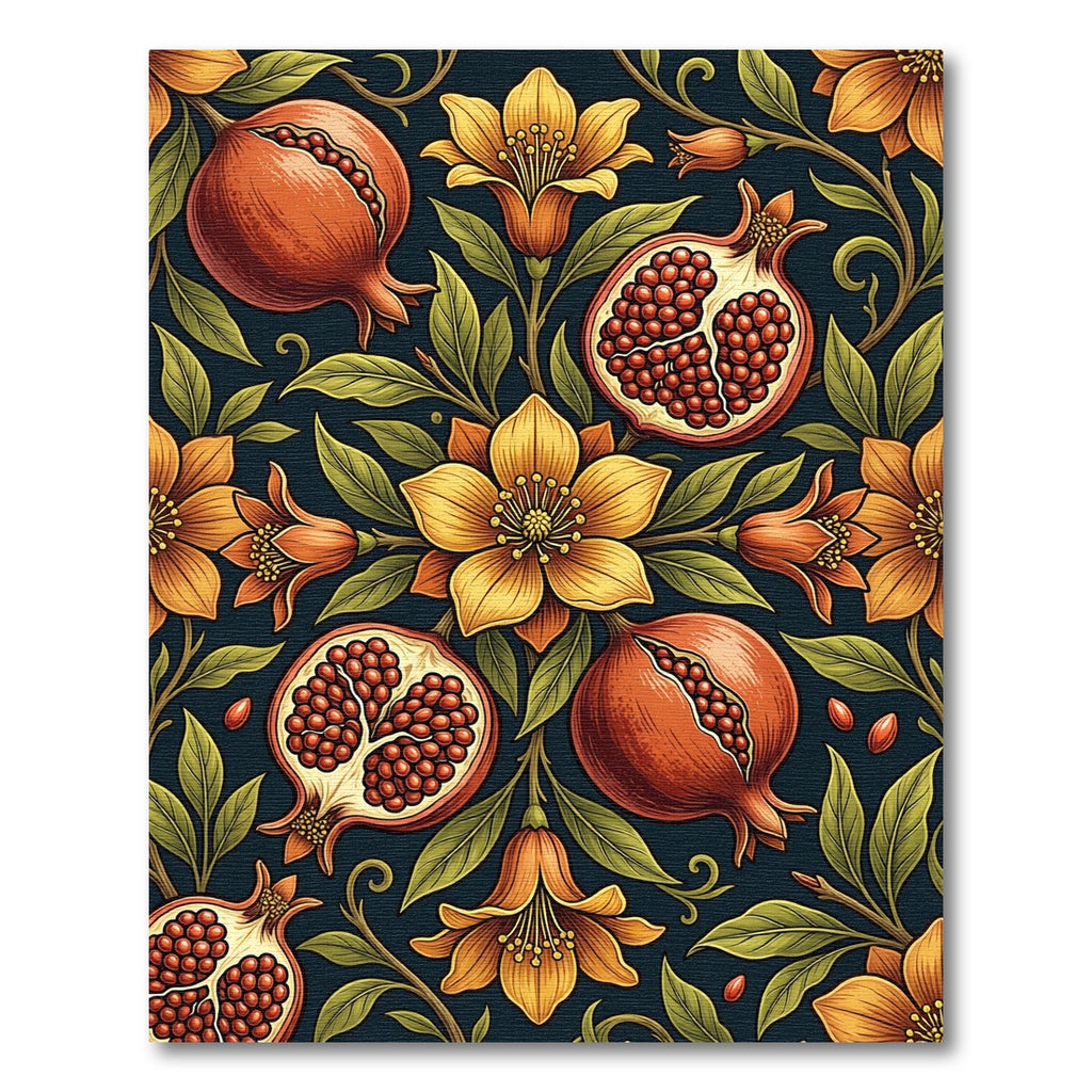 Golden Pomegranate Floral Botanical Art Rug