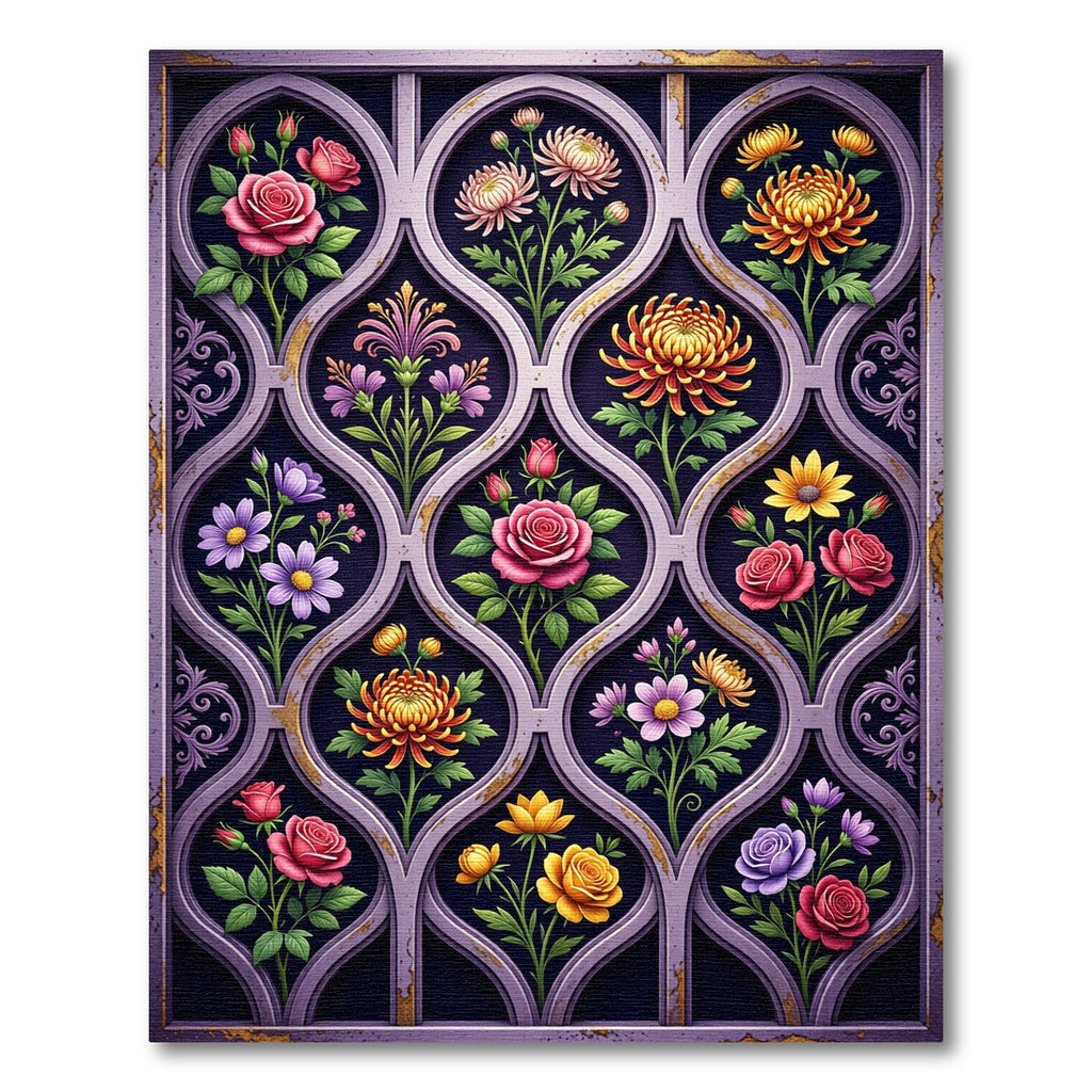 Ornate Lavender Botanical Garden Tile Rug