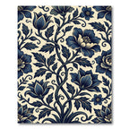 Navy Floral Botanical Scroll Art Rug