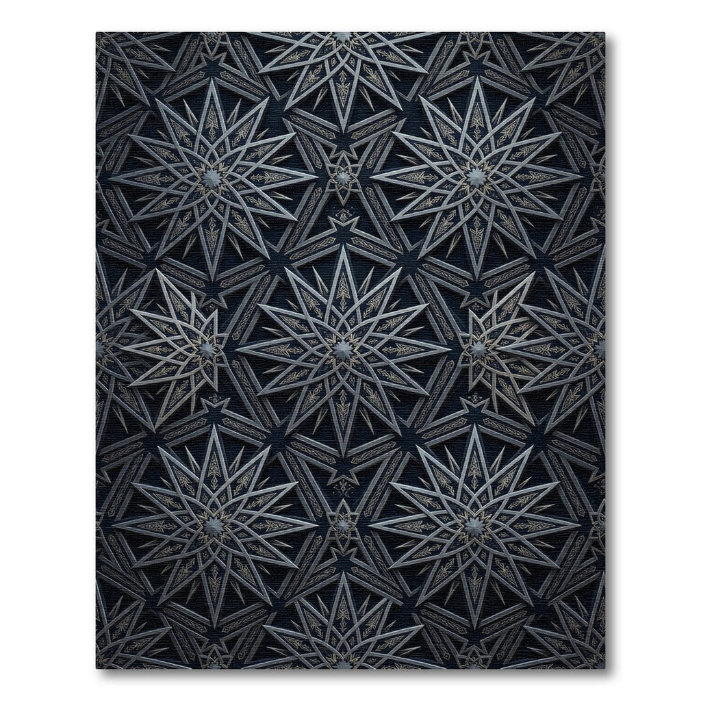 Dark Gray Starburst Geometric Relief Rug