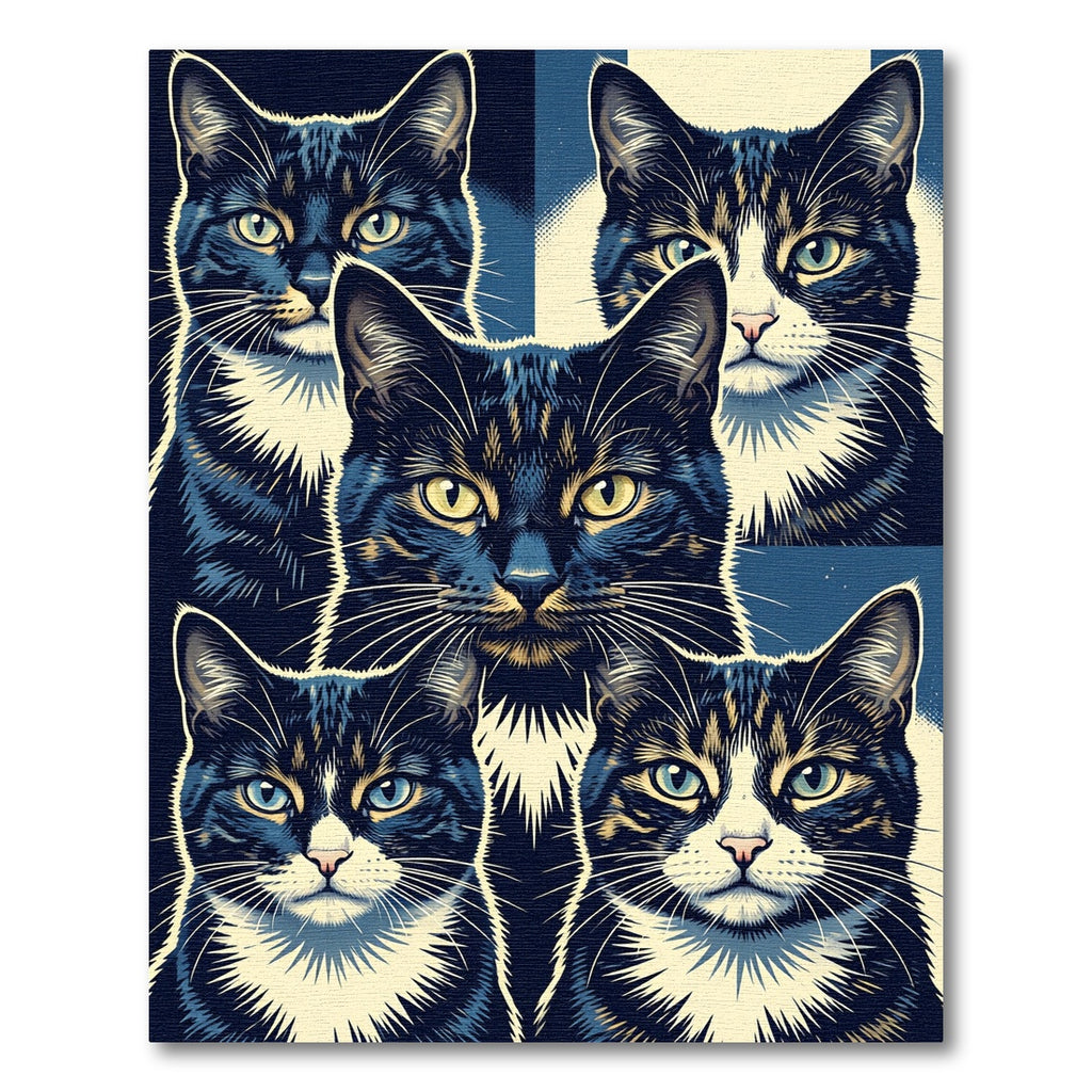 Stunning Midnight Cat Portrait Collage Rug