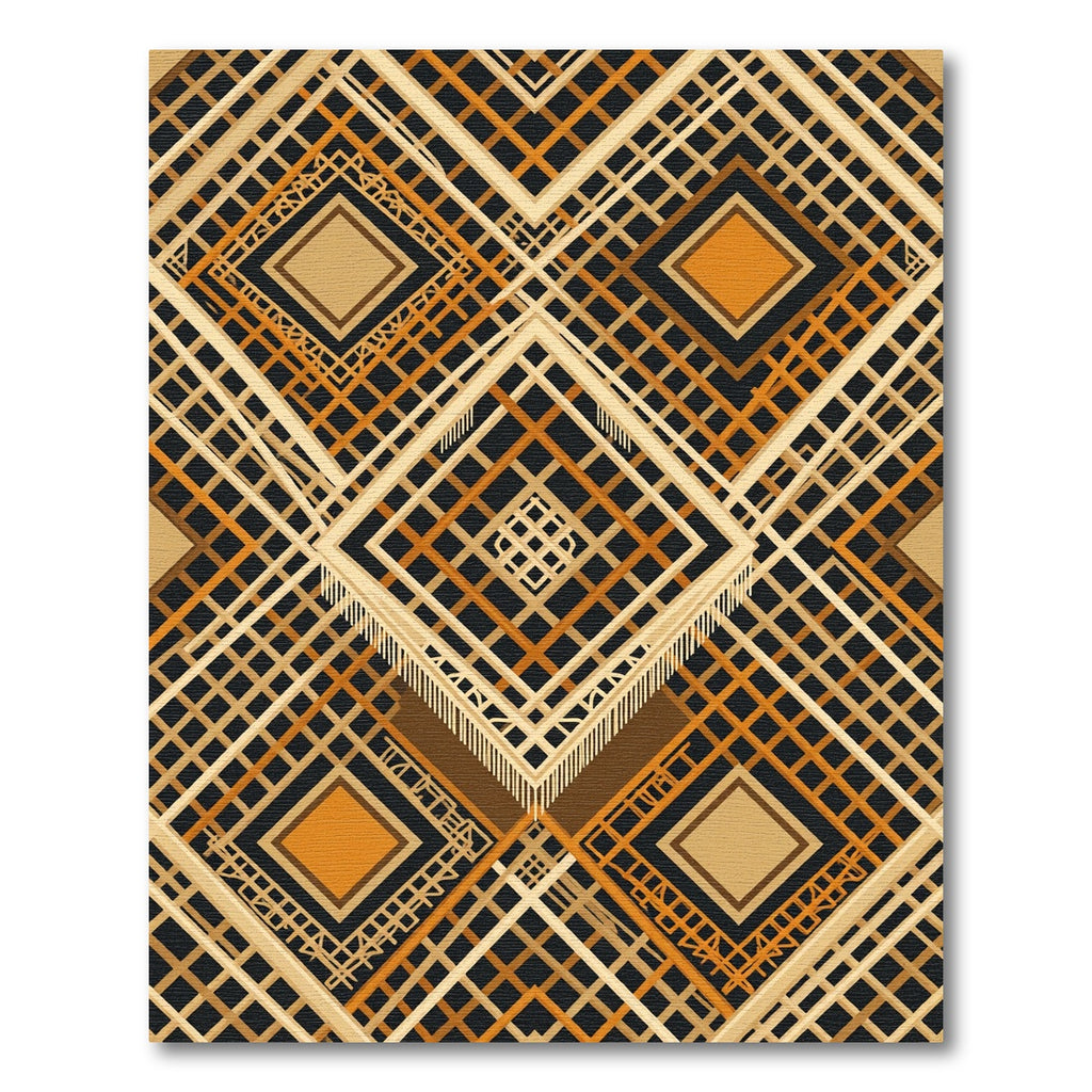 Geometric Amber Ochre Diamond Lattice Rug