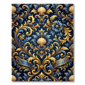 Royal Blue Gold Shell Baroque Scroll Rug
