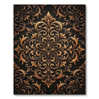 Ornate Gold and Bronze Damask Rug