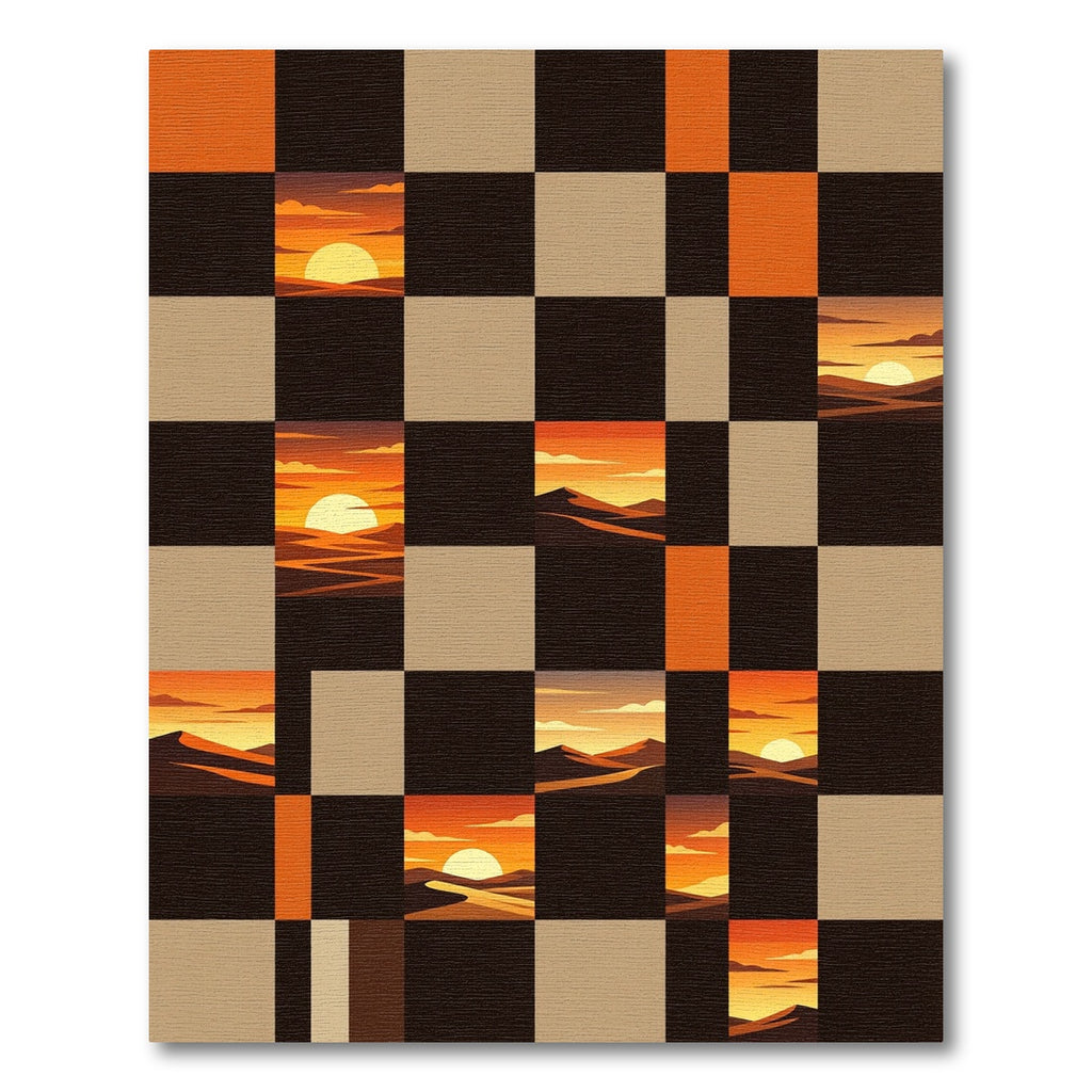Abstract Sunset Landscape Checkerboard Tapestry Rug