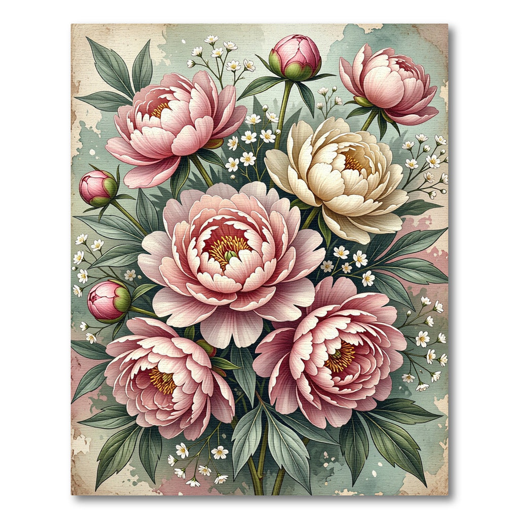 Romantic Peony Garden Floral Watercolor Rug