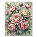 Romantic Peony Garden Floral Watercolor Rug