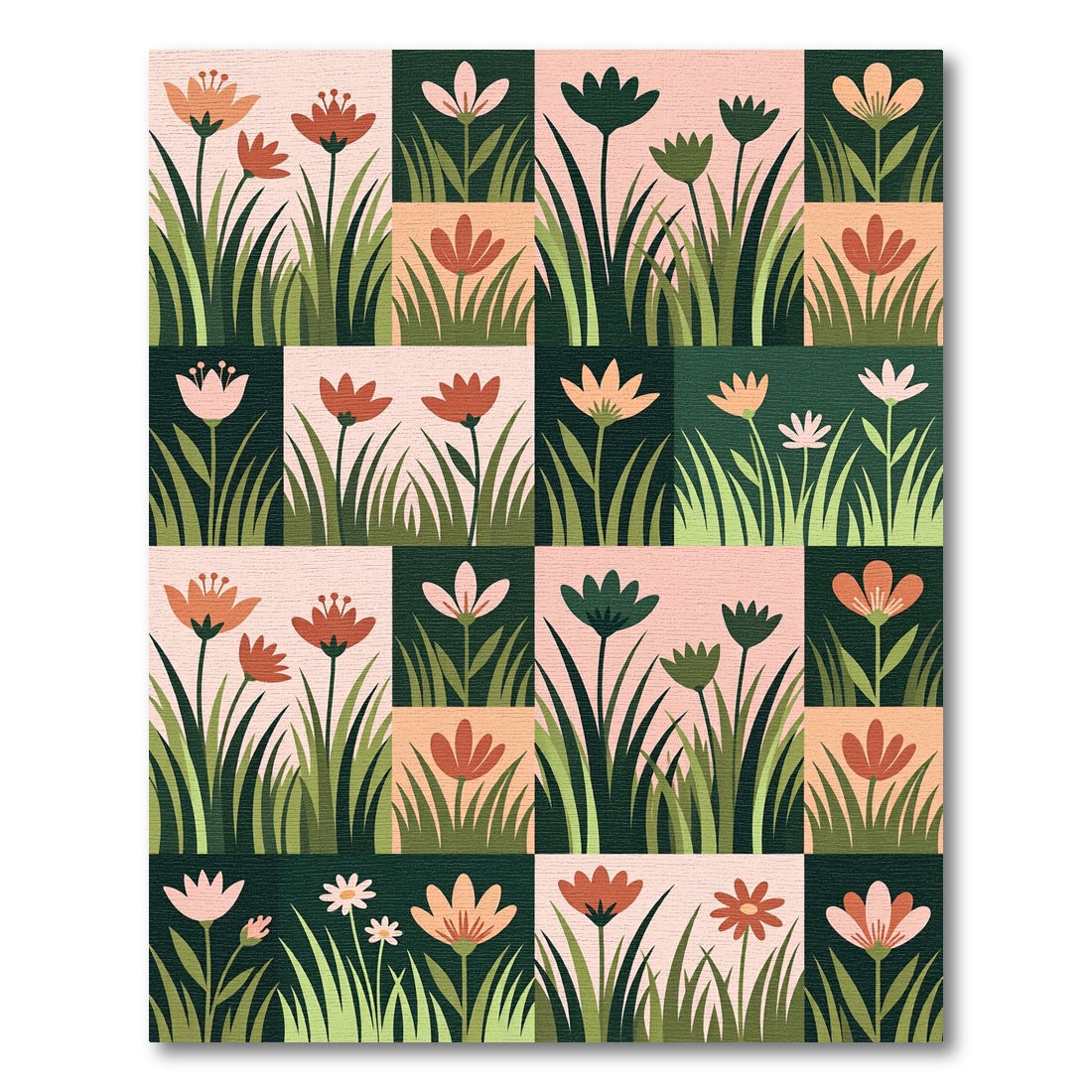 Modern Floral Grid in Soft Earth Tones Rug