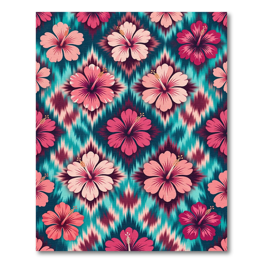 Vibrant Pink Hibiscus Ikat Rug