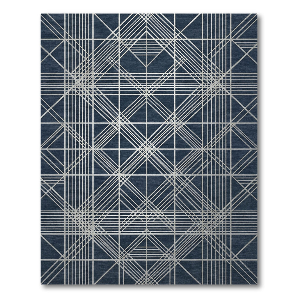 Silver Geometric Lattice Navy Rug