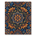 Deep Blue Orange Floral Medallion Rug