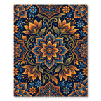 Deep Blue Orange Floral Medallion Rug