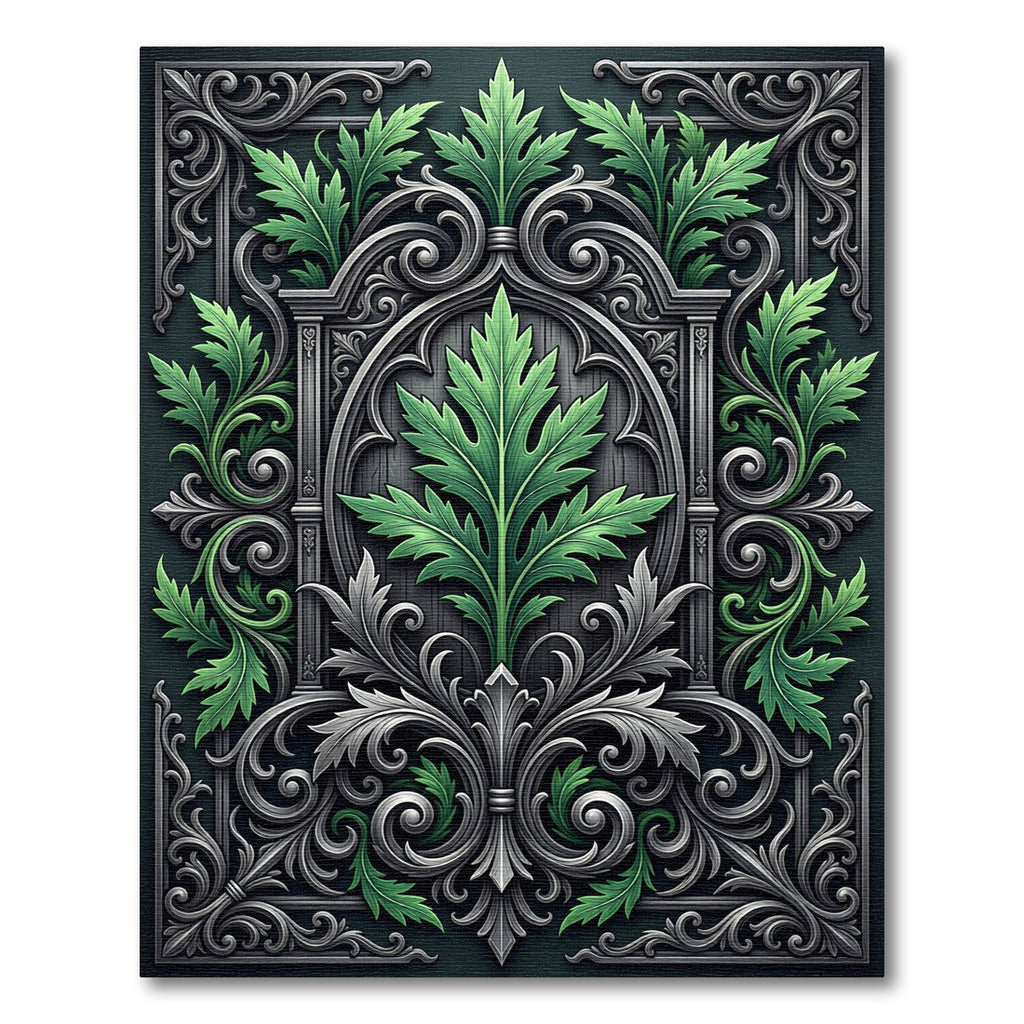 Ornate Emerald Foliage Silver Filigree Rug