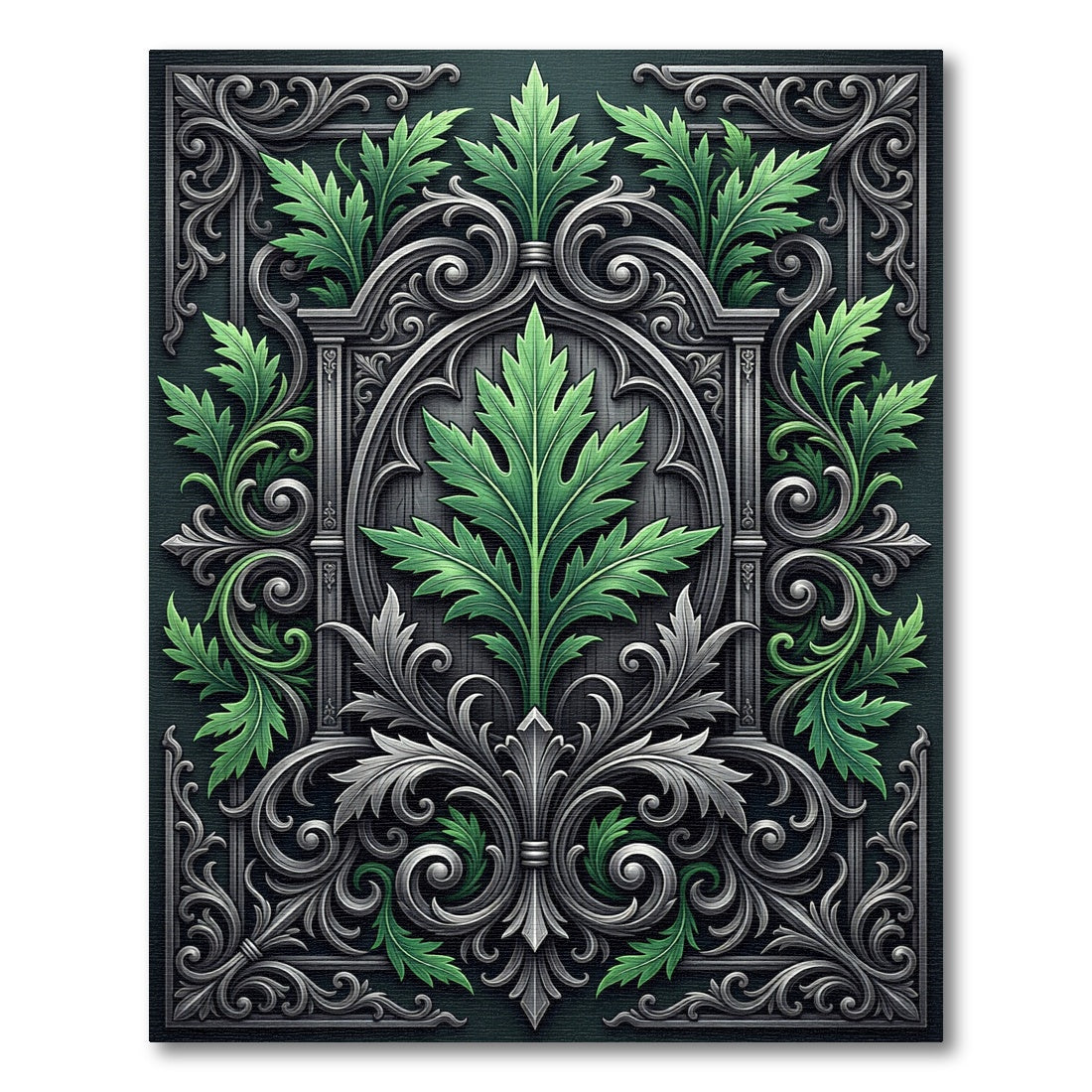 Ornate Emerald Foliage Silver Filigree Rug
