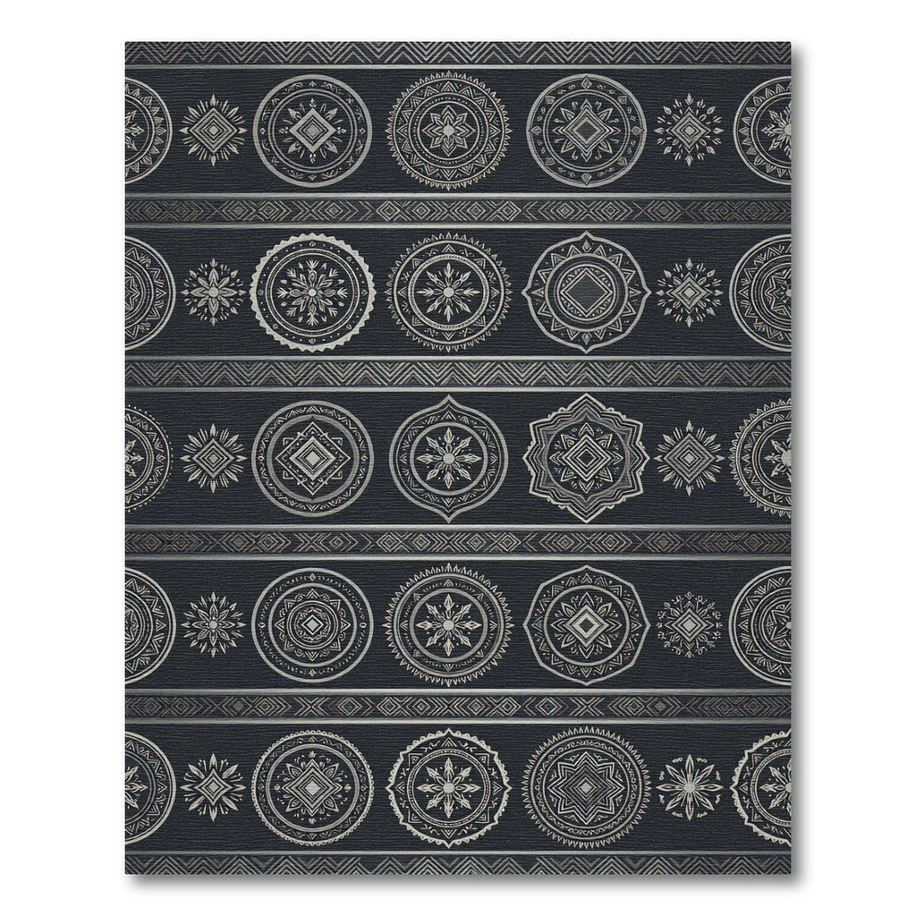 Silver Tribal Ethnic Medallion Stripe Rug