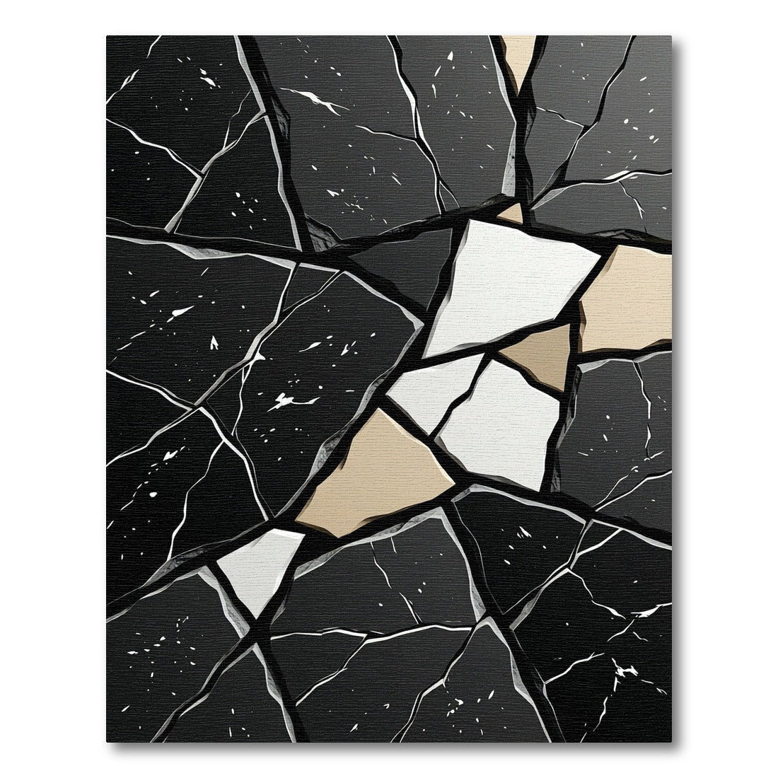 Black White Gold Cracked Mosaic Rug