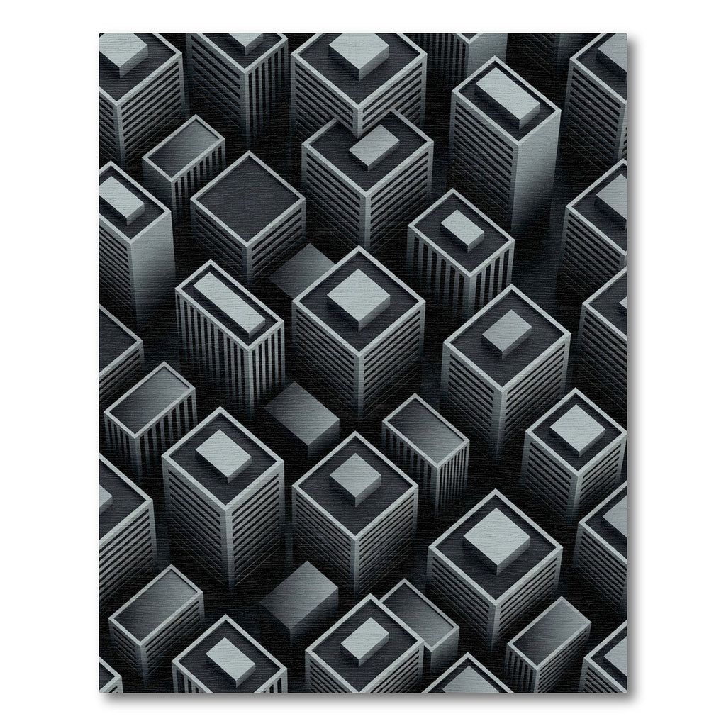 Monochromatic Geometric Skyscraper Cityscape Rug