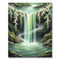 Verdant Waterfall Lush Nature Scene Rug