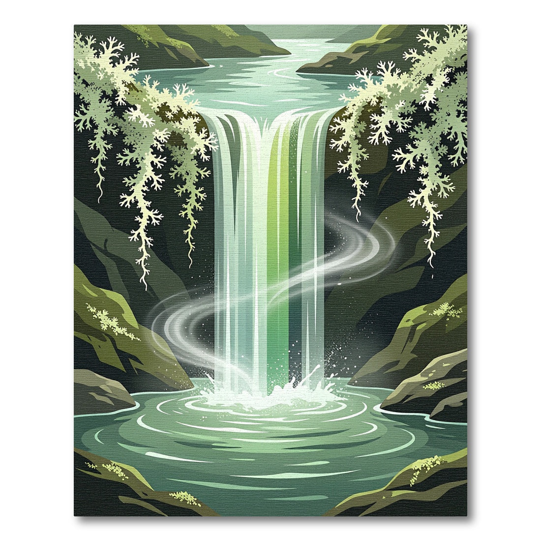 Verdant Waterfall Lush Nature Scene Rug