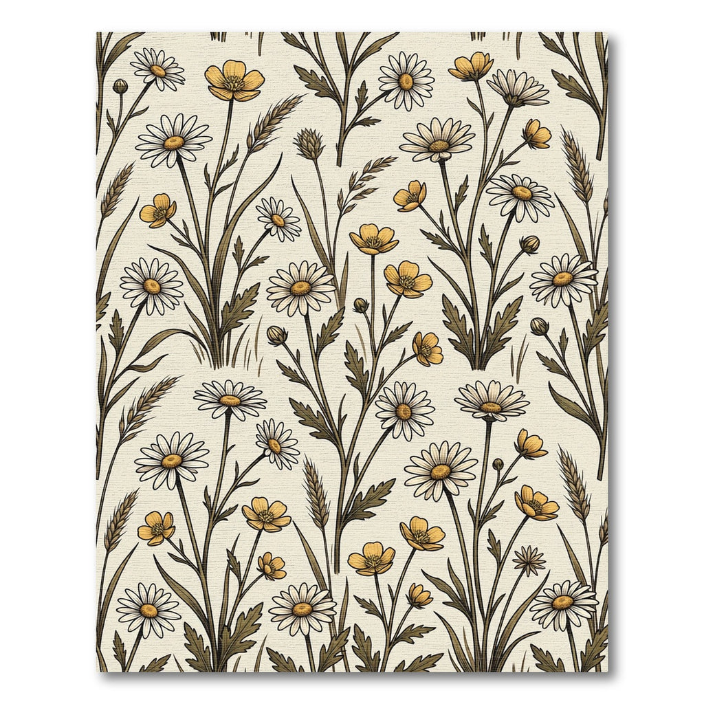 Vintage Cream Botanical Daisy Meadow Rug