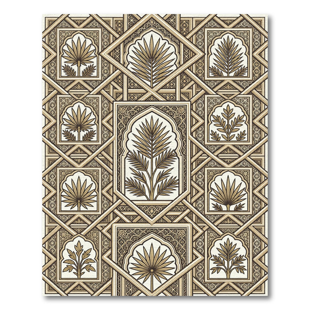 Gold Geometric Botanical Arch Tile Rug