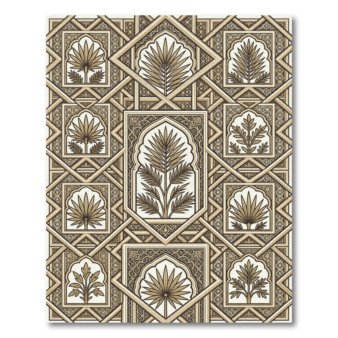 Gold Geometric Botanical Arch Tile Rug