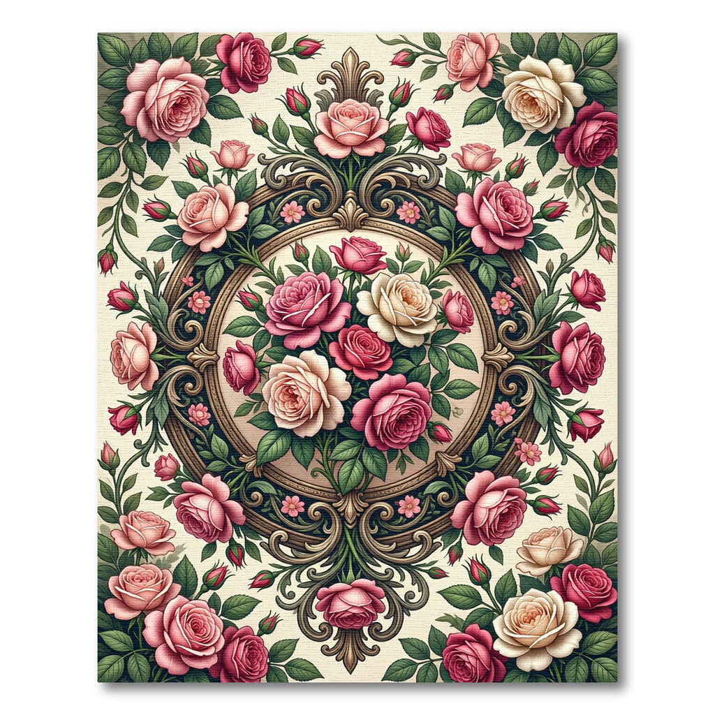Romantic Pink Rose Filigree Medallion Rug