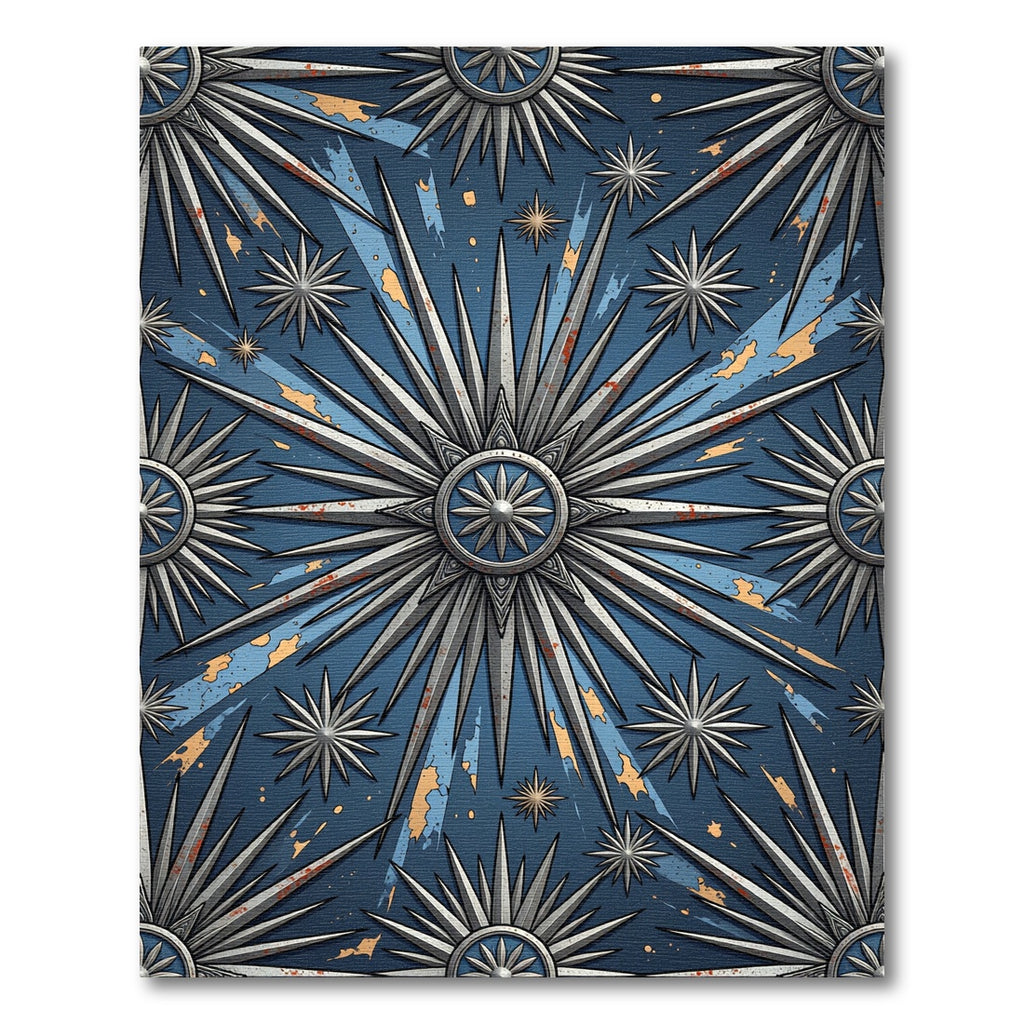 Celestial Silver Starburst Navy Area Rug