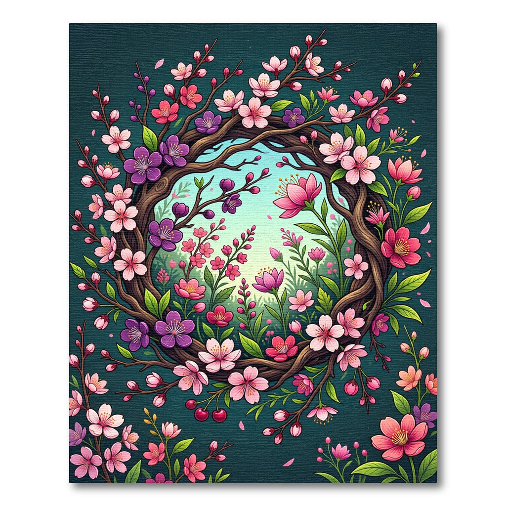 Blooming Pink Cherry Blossom Wreath Rug