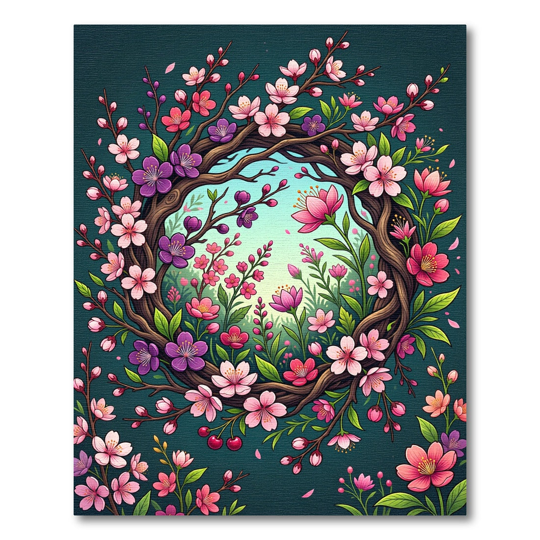 Blooming Pink Cherry Blossom Wreath Rug