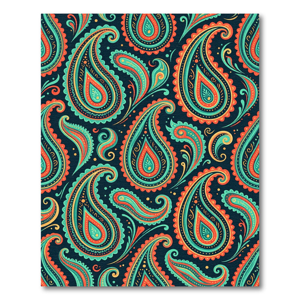 Vibrant Teal and Tangerine Paisley Swirls Rug