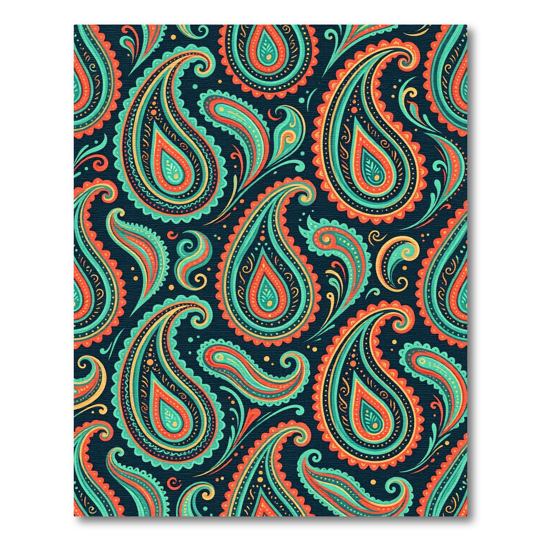 Vibrant Teal and Tangerine Paisley Swirls Rug