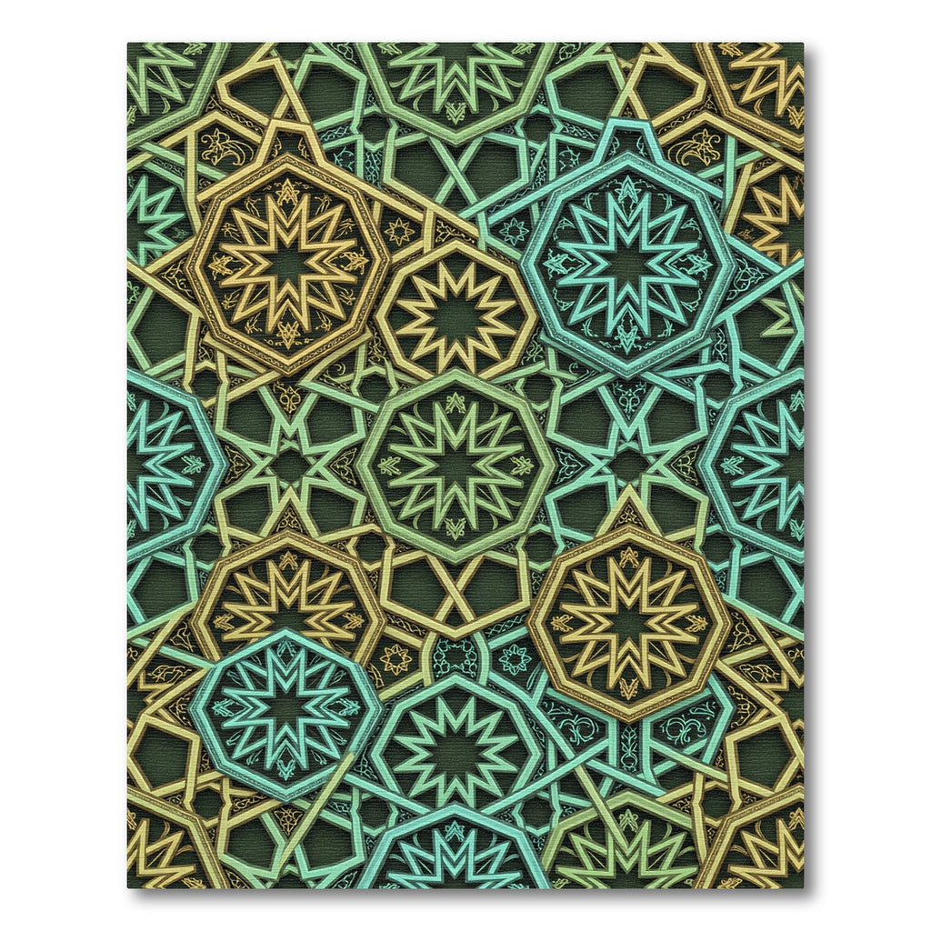 Teal Gold Star Geometric Overlay Rug