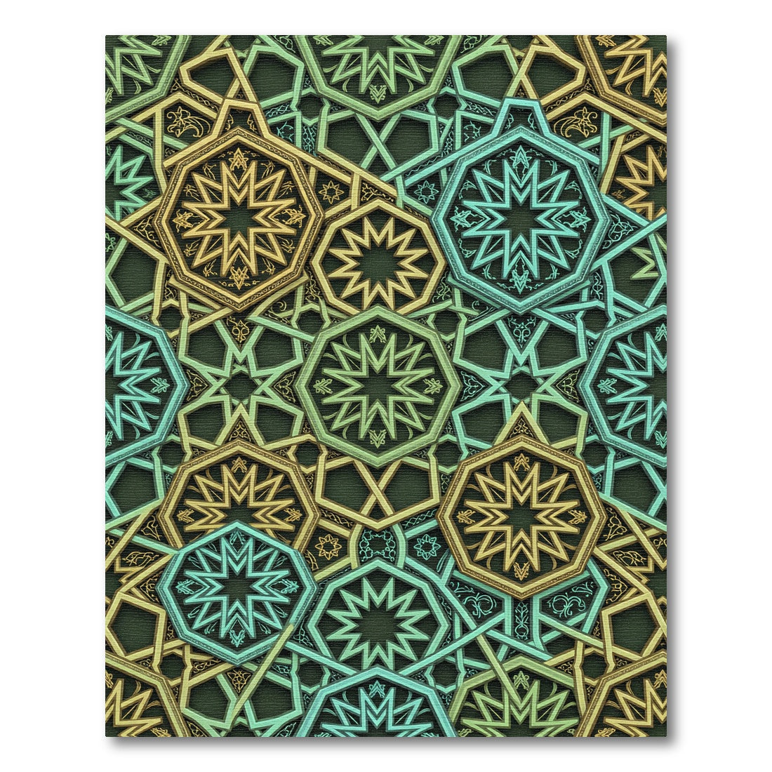 Teal Gold Star Geometric Overlay Rug