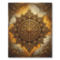 Ornate Golden Floral Mandala Art Rug
