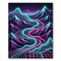 Neon Synthwave Mountain Landscape Electric Grid Rug