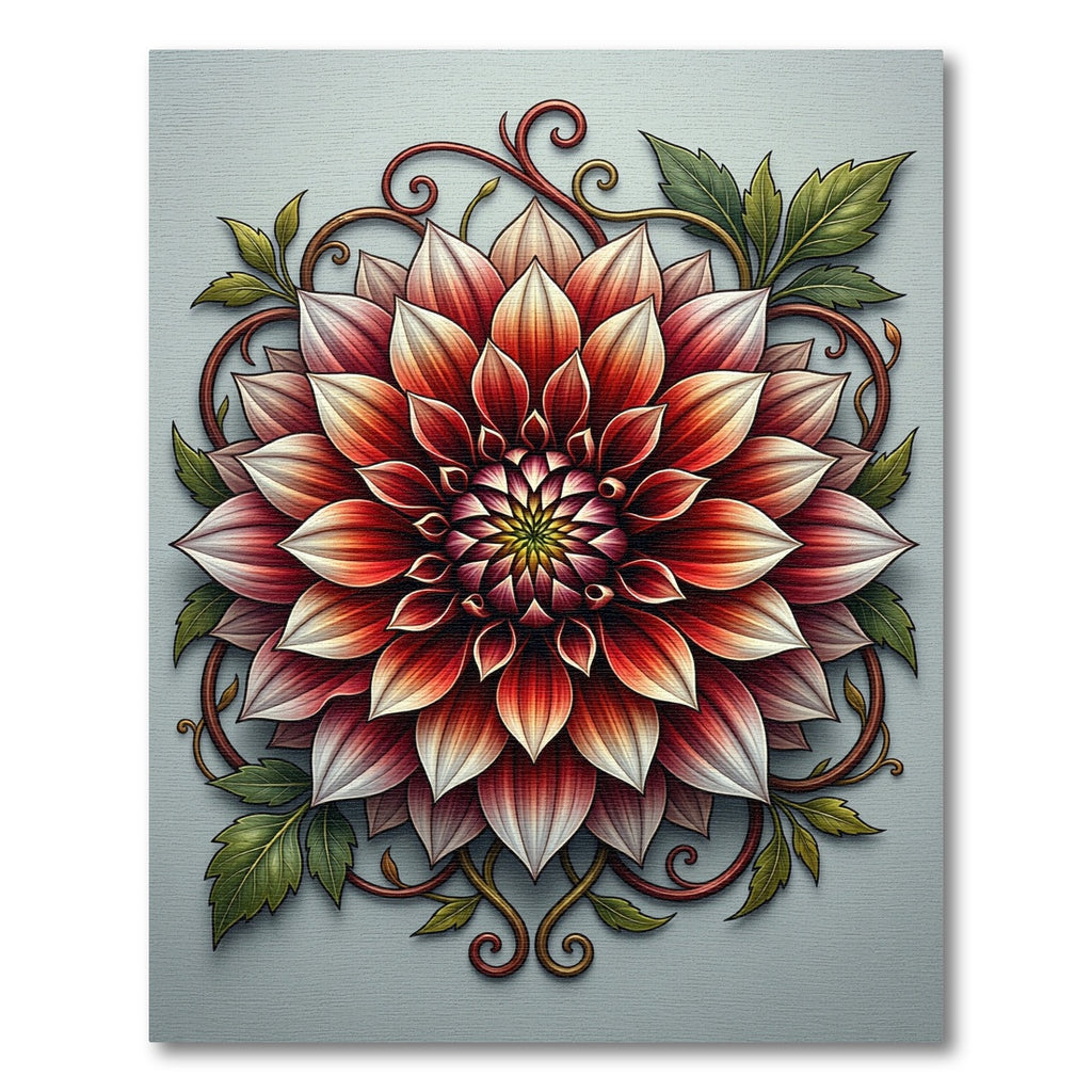 Vibrant Crimson Dahlia Floral Medallion Rug