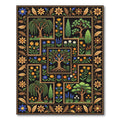 Botanical Black Tile Garden Ornament Rug