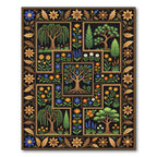 Botanical Black Tile Garden Ornament Rug
