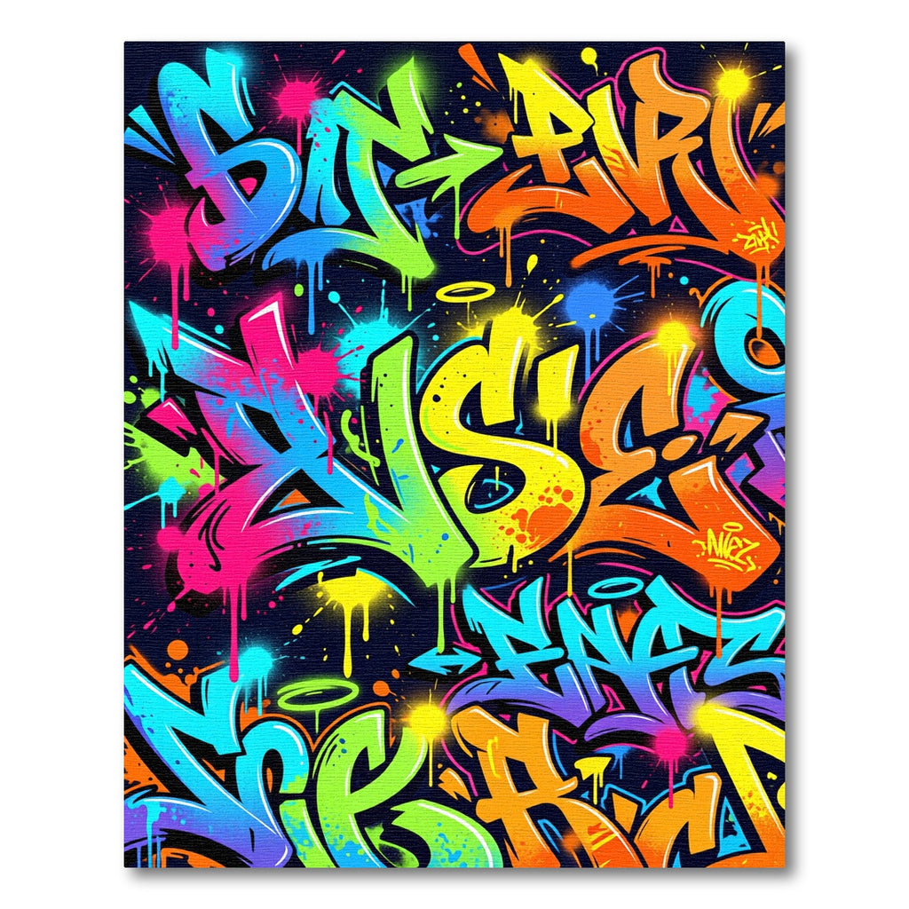 Neon Graffiti Abstract Vibrant Street Art Rug
